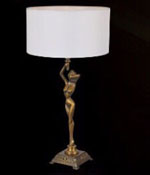 Đèn Bàn Đồng hình cô gái cầm chao đèn vải ĐBĐ 5275 Ø360xH450